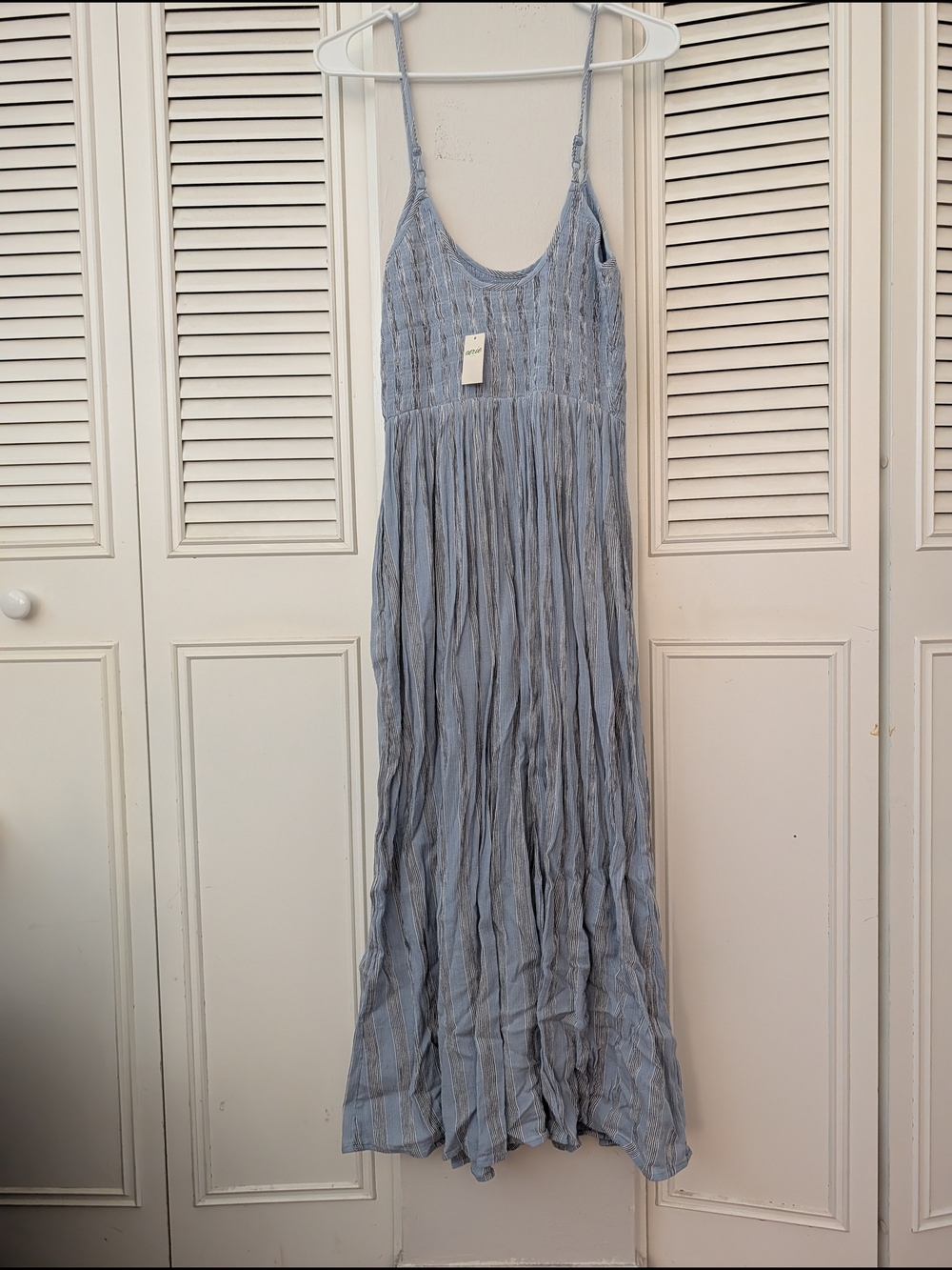 Aerie Light Blue Striped Smocked Midi Dress - Picture 3 of 5